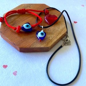 Evil Eye Nazar Protection jewelry set Evil eye 🧿 Crystal Blue Heart 💙 set